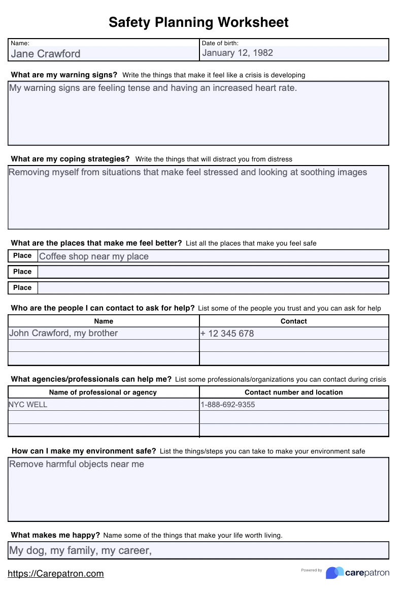 Safety Planning Worksheets Example Free PDF Download