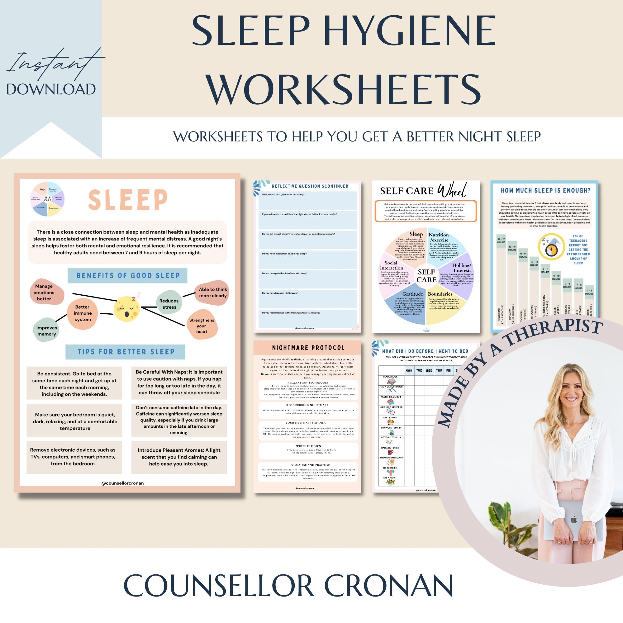 Sleep Hygiene Worksheets Sleep Journal Sleep Habits Sleep Cycle Therapy Office Decor Self Care Acceptance And Commitment Therapy CBT Etsy