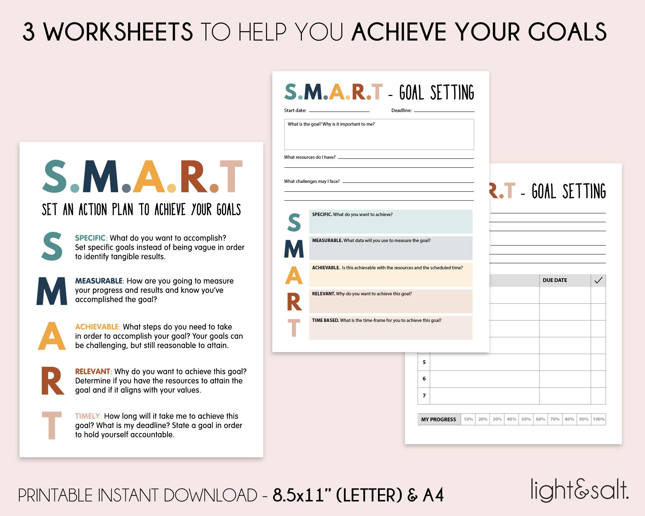 SMART Goals Template SMART Goals Worksheet Smart Goal Tracker Goal Setting Printable Smart Goal Poster Social Psychology Dbt Therapy Etsy