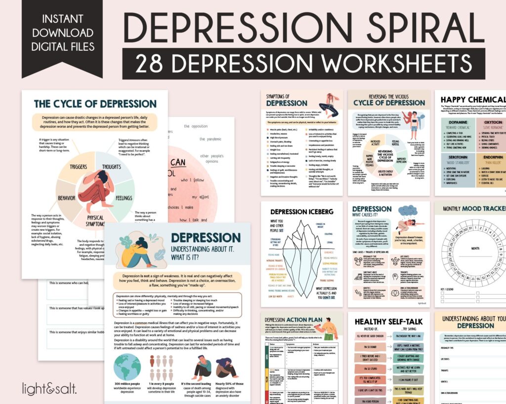 The Depression Spiral Worksheets Depression Anxiety Worksheets Therapy ...