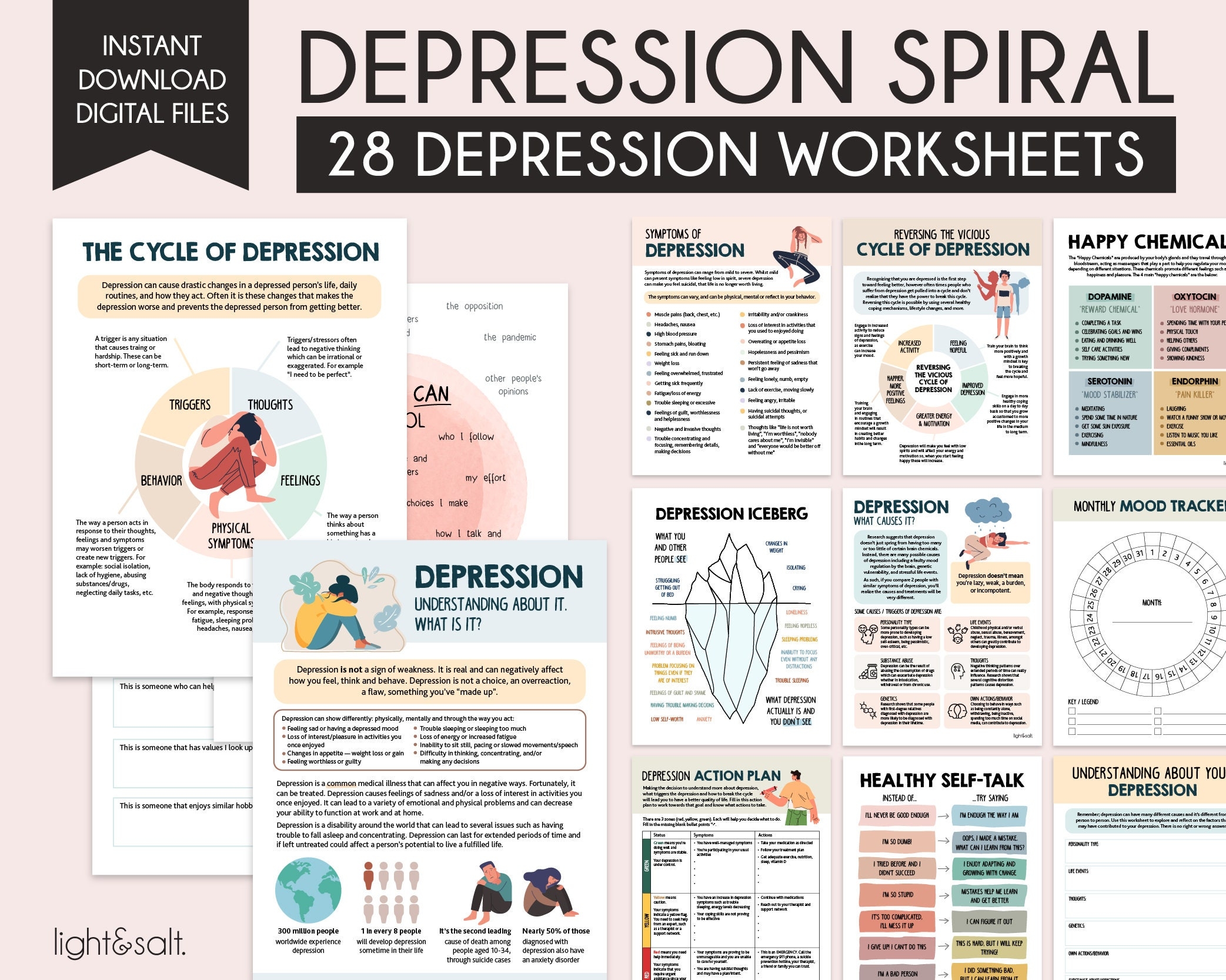 The Depression Spiral Worksheets Depression Anxiety Worksheets Therapy Worksheets Growth Mindset Self Esteem Worksheet DBT CBT Etsy