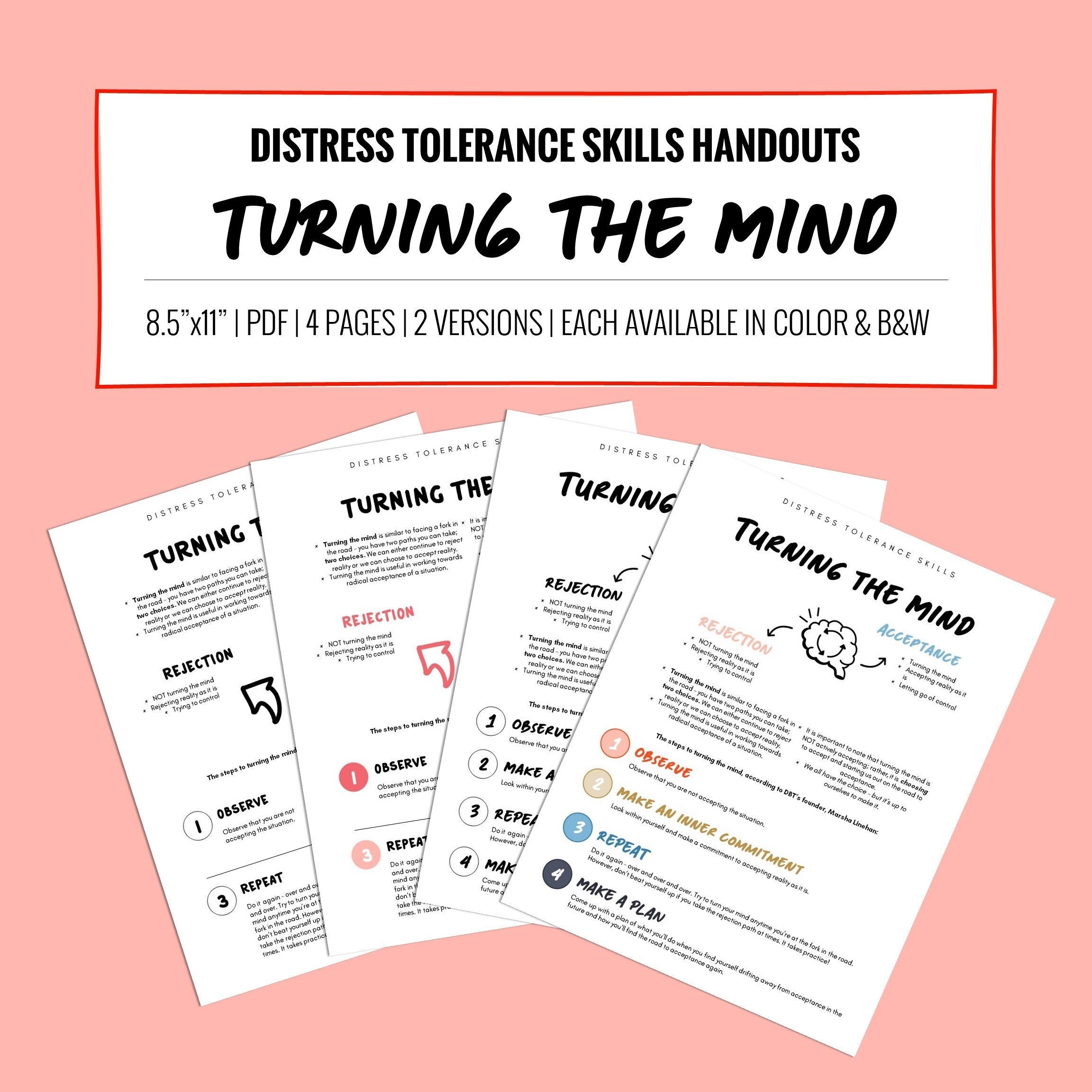 Turning The Mind Distress Tolerance Skill Handouts Etsy