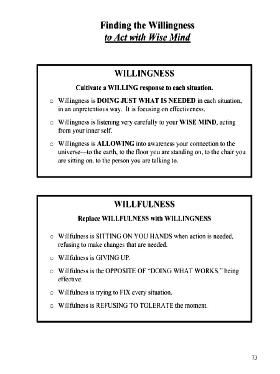 Willingness DBT SKILLS APPLICATION SELF HELP Dbt Therapy Dbt Skills Dialectical Behavior Therapy